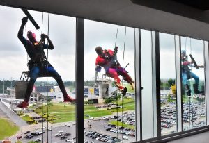 Spider-Man and friends visit WVU Children’s — and wash the windows